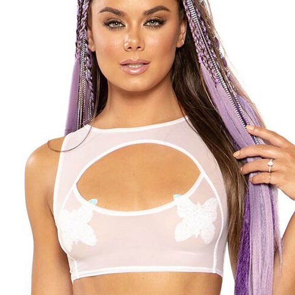 Pure Dreams Mesh Keyhole Crop Top - Picture 1 of 1